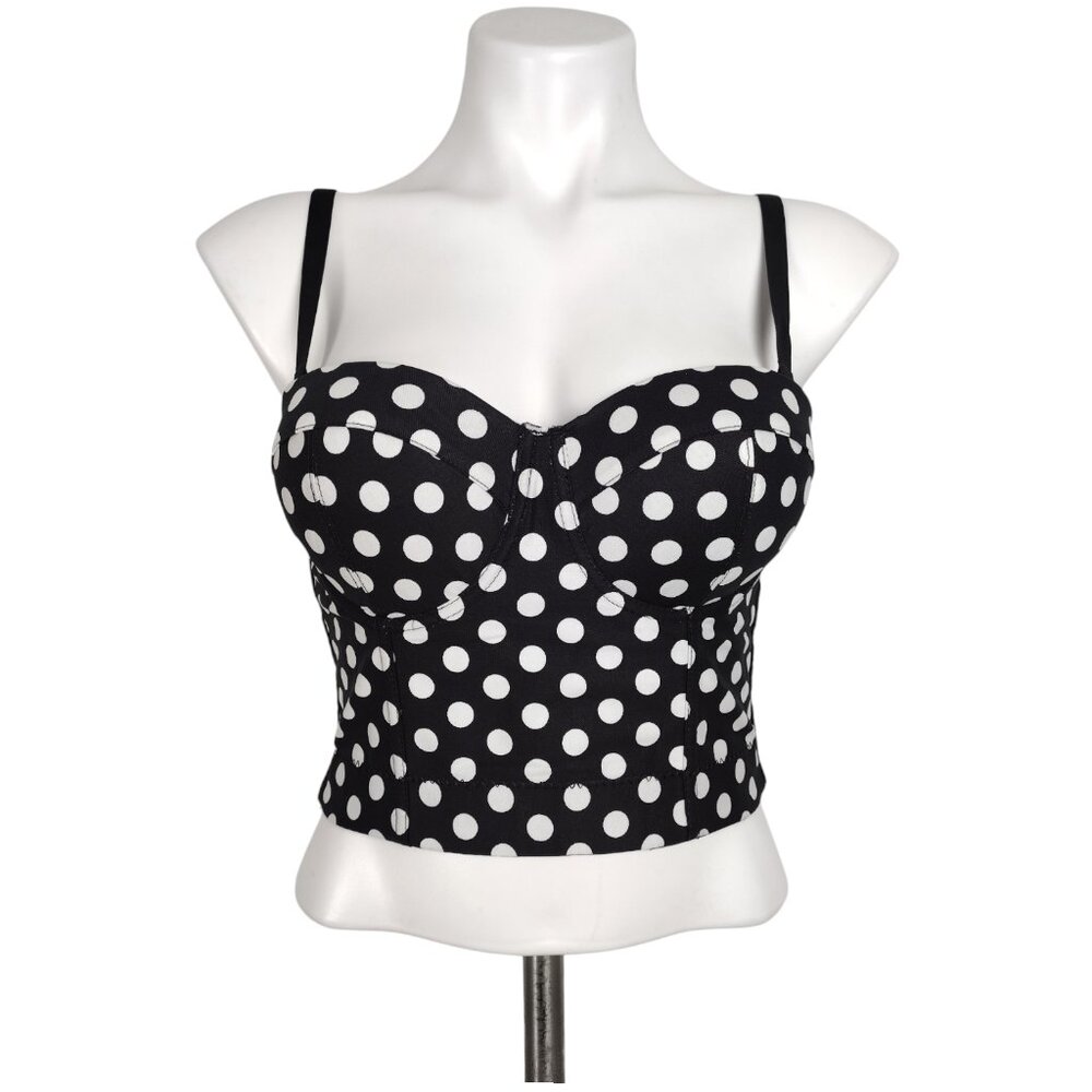 Black White Polka Dot Retro Convertible Bustier Corset Crop Top